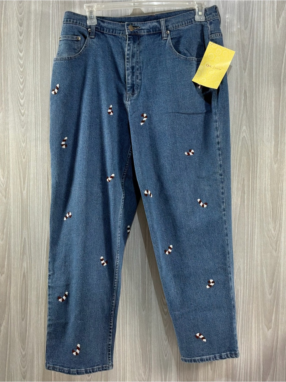 Quacker Factory Plus Size Christmas Beaded Candy Cane Straight Blue Jeans Sz 20W